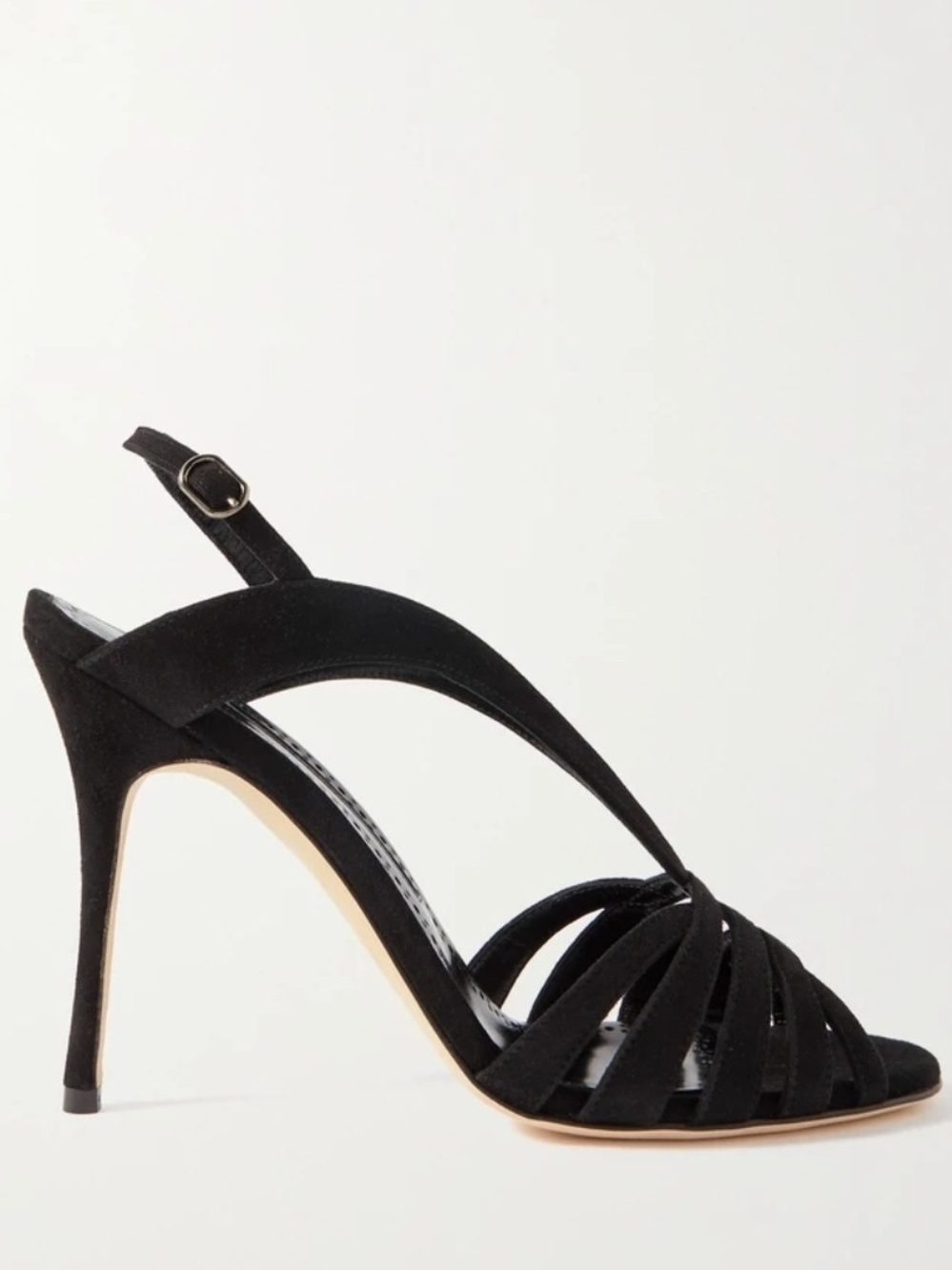 Manolo Blahnik Sardina 105 Black Suede Slingback Sandals Sz 38.5